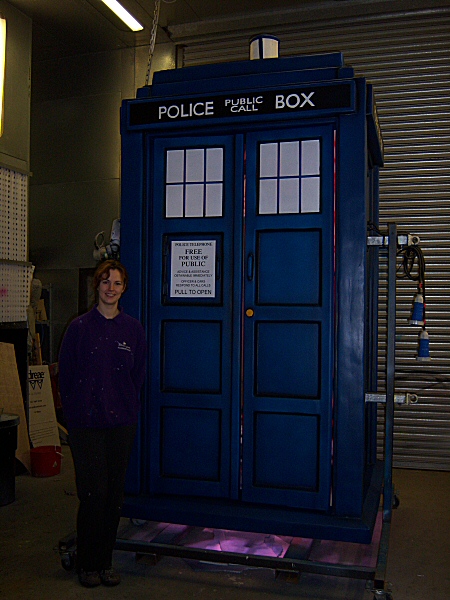 Photo - Tardis Road Feature - Sarah Myerscough (me) with completed feature - Dr Who 2008 - Blackpool Illuminations Gallery - © Sarah Myerscough