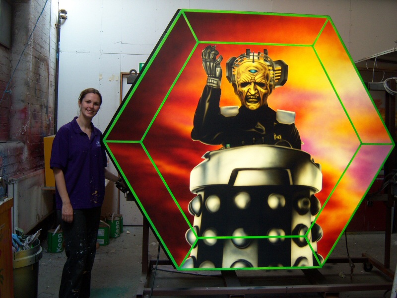 Photo - Davros Road Feature (4 of 6) - Sarah Myerscough (me) with a finished feature - Dr Who Davros 2009 - Blackpool Illuminations Gallery - © Sarah Myerscough