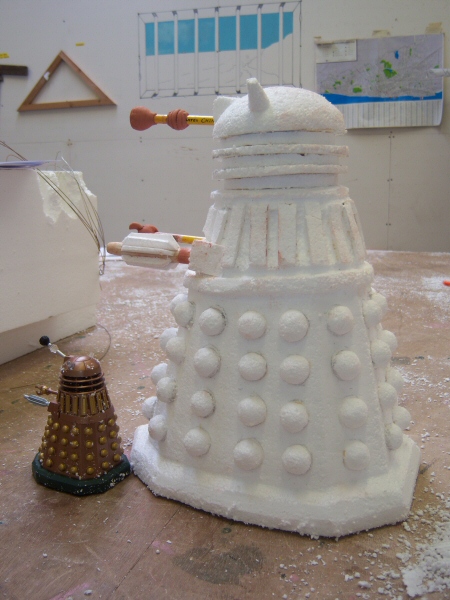 Photo - Carved Polystyrene Dalek and Toy Model (Side View) - Dr Who Maquettes 2007 - Blackpool Illuminations Gallery - © Sarah Myerscough