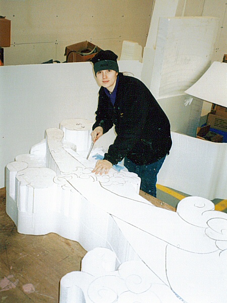 Photo - Sarah Myerscough (me) carving Cupide - Drawing and Carving - Making of a Blackpool Illumination - © Sarah Myerscough