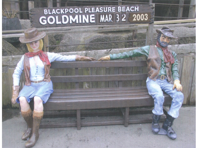 Photo - Photo opportunity bench outside the Gold Mine ride - Various Repair and Repaint Jobs - Blackpool Pleasure Beach Gallery - © Sarah Myerscough