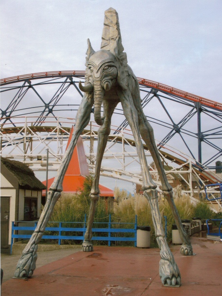 Photo - Imposing frontal view in front of the Big Dipper and Big One arches - Dali Style Elephant - blackpool pleasure beach gallery - © Sarah Myerscough