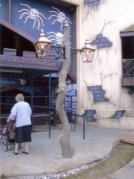 Photo - Face on tree shaped lamp post outside the Ghost Train ride - Heidi Strasse Revamp - blackpool pleasure beach gallery - © Sarah Myerscough